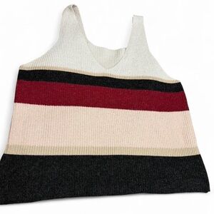 Striped V-Neck Knit Tank Sweater - Cream, Burgundy, Black